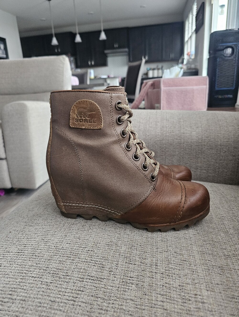 Sorel Lace-Up Canvas & Leather Wedge Boots – Women's Size 9 - Picture 6 of 8